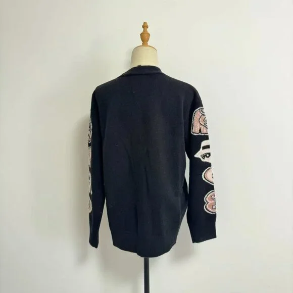 Chanel Black Knit Cardigan Cartoon Embroidery Plays Up Luxury Childlike Style - Picture 8 of 10